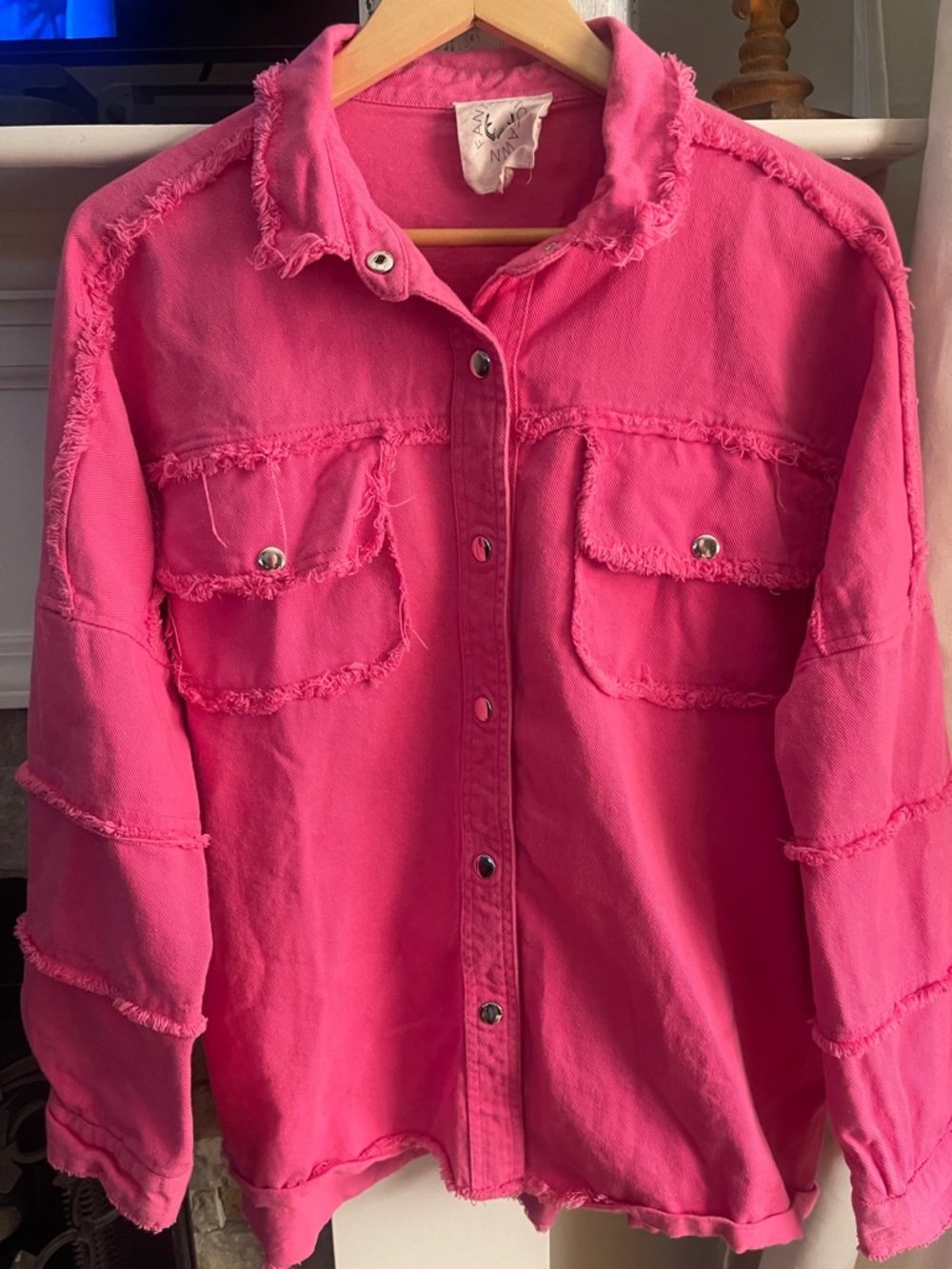 Fantastic Fawn Hot Pink Frayed Button-Front Jean Jacket- M - NWOT